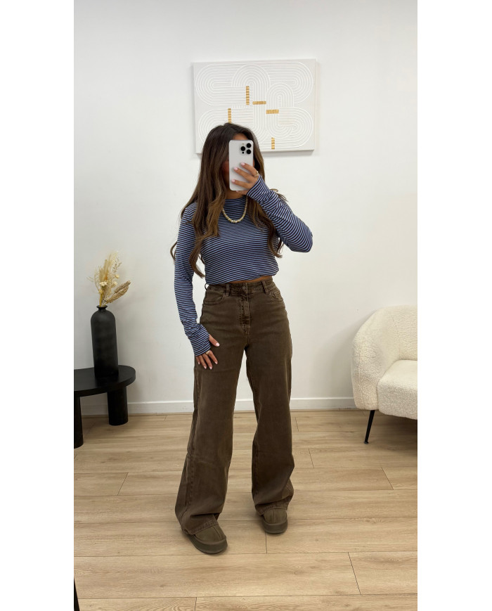 Top mitaines rayé bleu & Choco