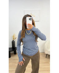 Top mitaines rayé bleu & Choco