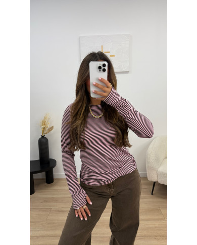 Top mitaines rayé Rose & Choco