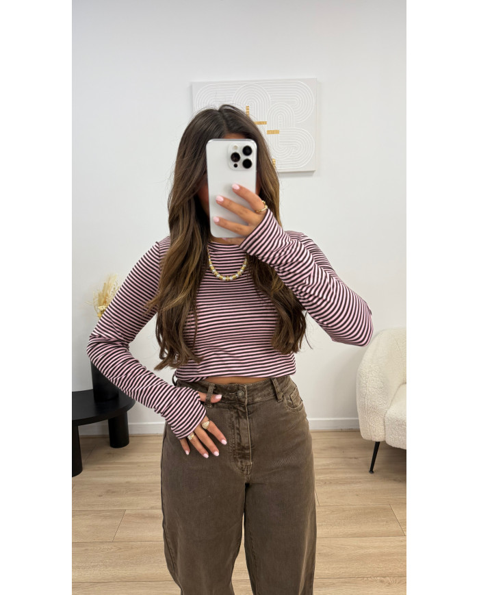 Top mitaines rayé Rose & Choco