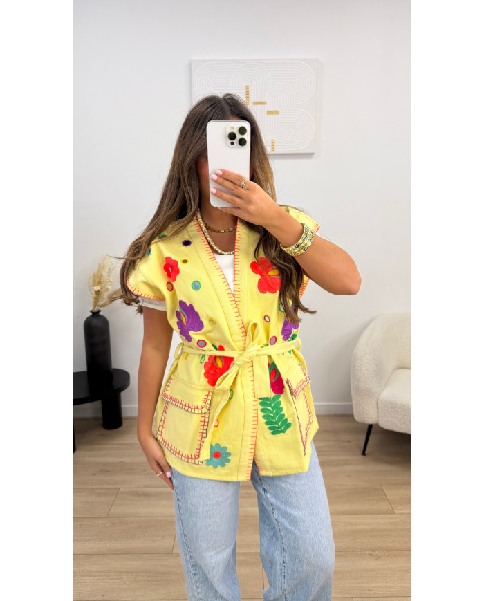 Veste Sans manches jean jaune brodé 🪡🇮🇳