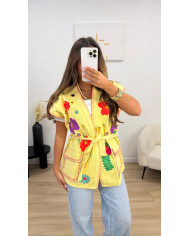 Veste Sans manches jean jaune brodé 🪡🇮🇳