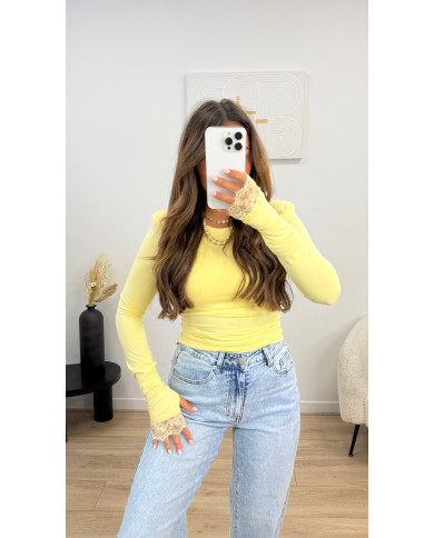 Top mitaines dentelle jaune