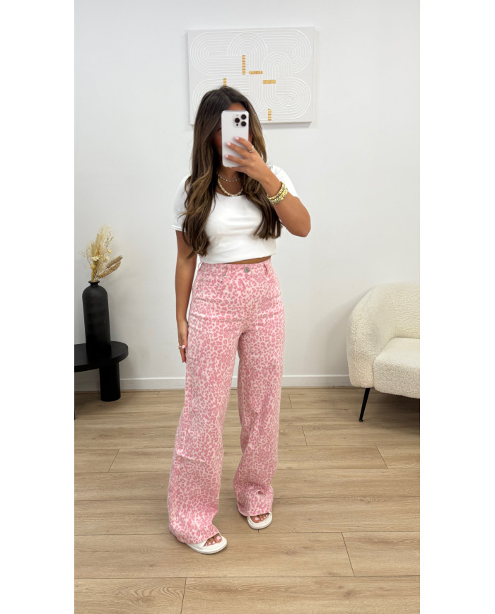 Jean évasée léopard Rose