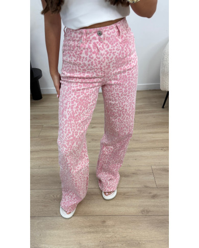 Jean évasée léopard Rose