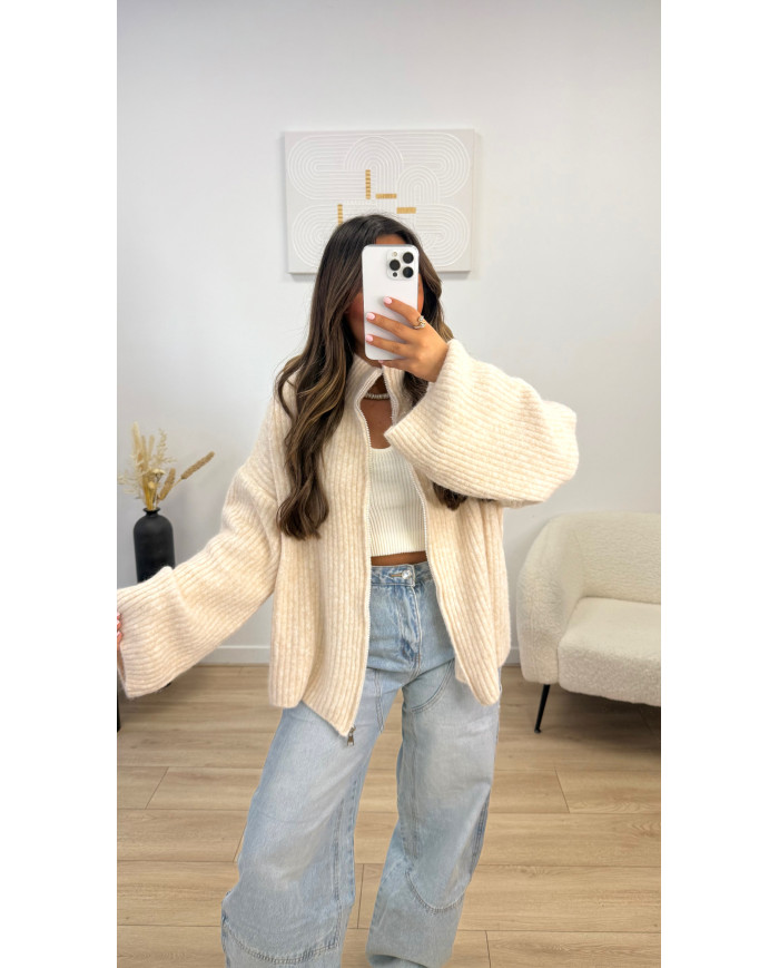 Gilet maille oversize Laine Beige