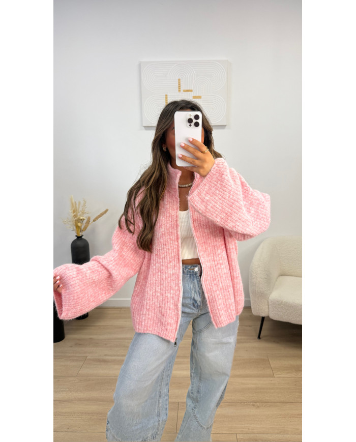 Gilet maille oversize Laine Rose