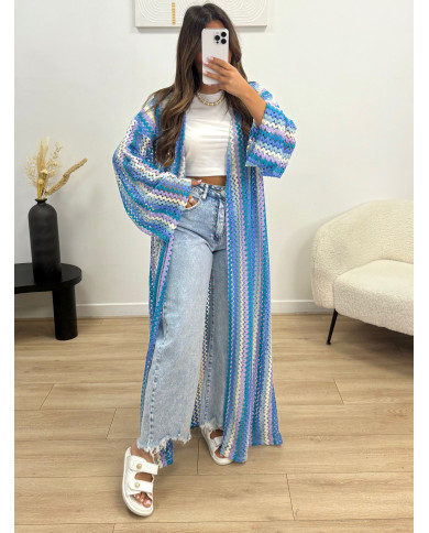 Kimono crochet bleu