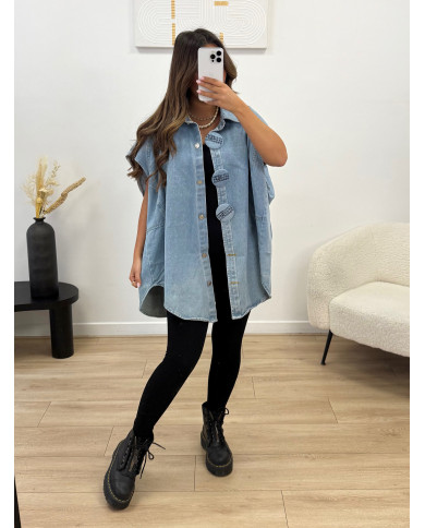 Veste en jean sans manches oversize Bleu