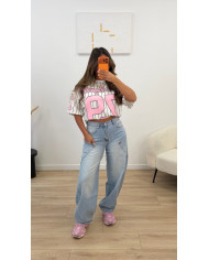 T-shirt Los Angeles taupe & bleu