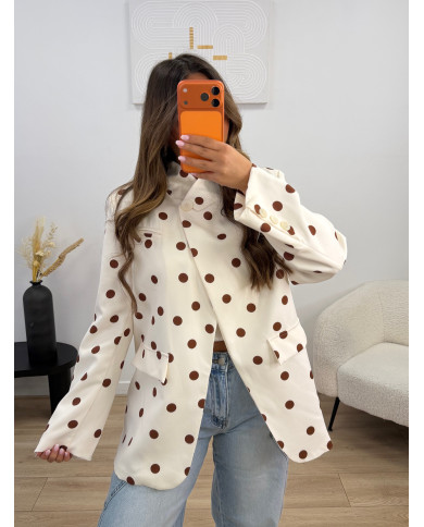 Blazer ouvert à pois beige & choco