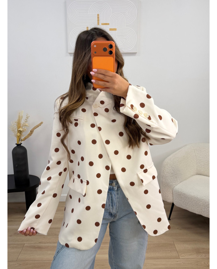 Blazer ouvert à pois beige & choco
