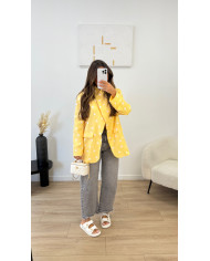 Jean mom effiloché Gris