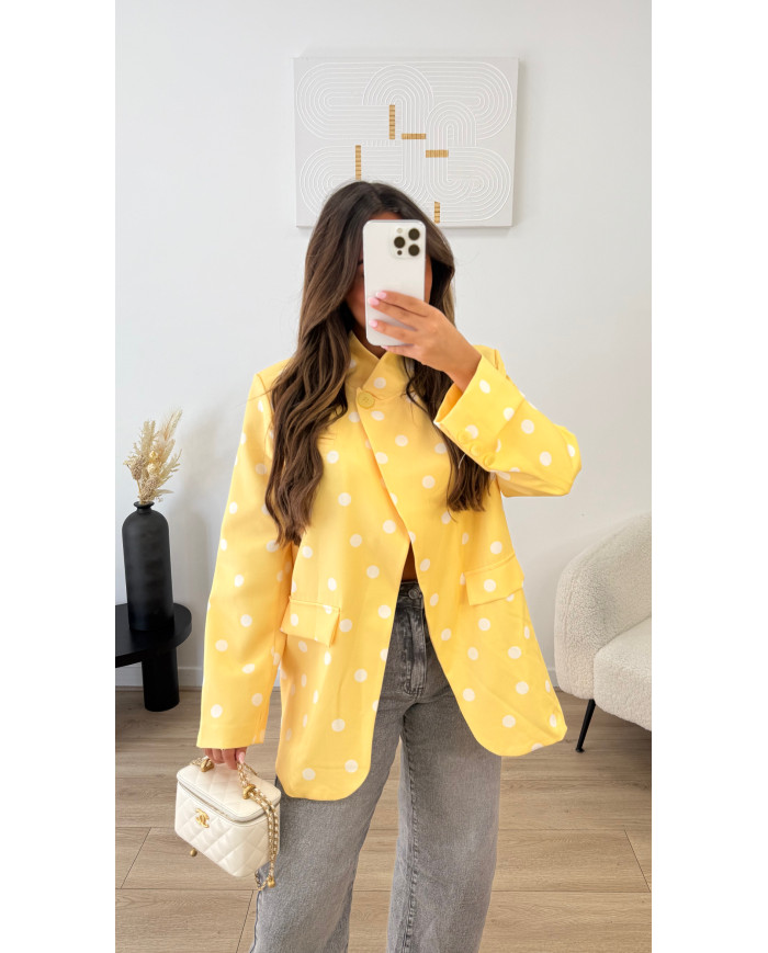 Blazer ouvert pois jaune & blanc