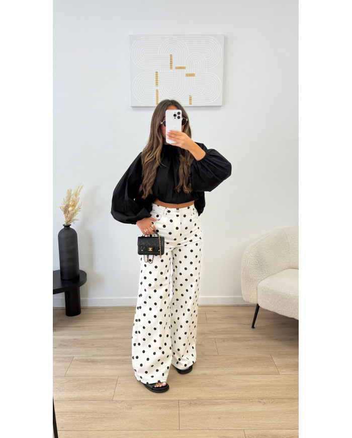 Jean évasé pois Noir & blanc