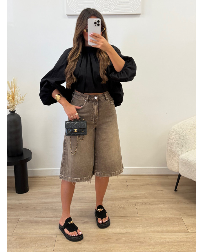 Bermuda jean délavé Choco