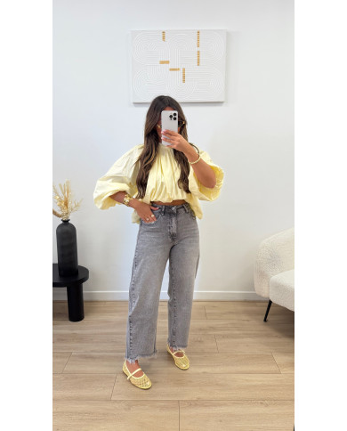 Jean mom effiloché Gris