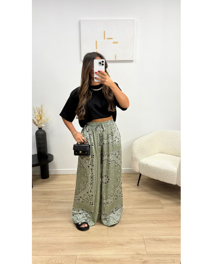 Pantalon satin bandana kaki