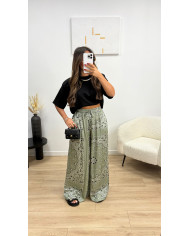 Pantalon satin bandana kaki