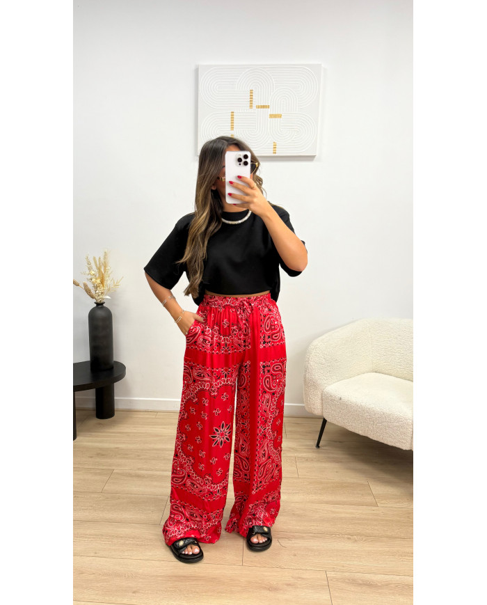 Pantalon satin bandana rouge