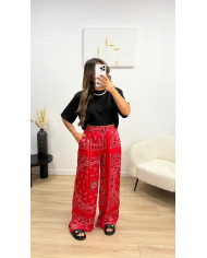 Pantalon satin bandana rouge