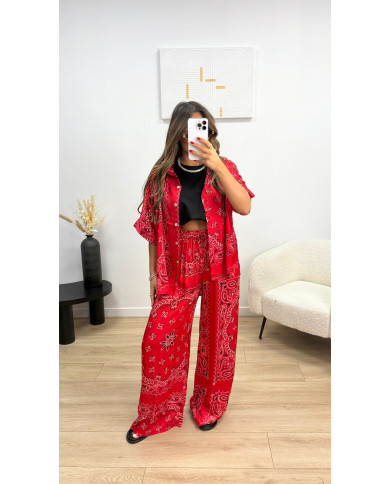 Chemise satin bandana rouge