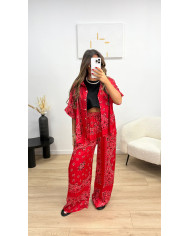 Pantalon satin bandana rouge