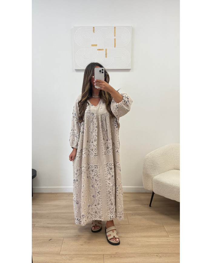 Robe gaz de coton bandana beige