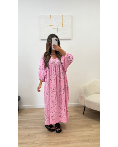 Robe gaz de coton bandana rose