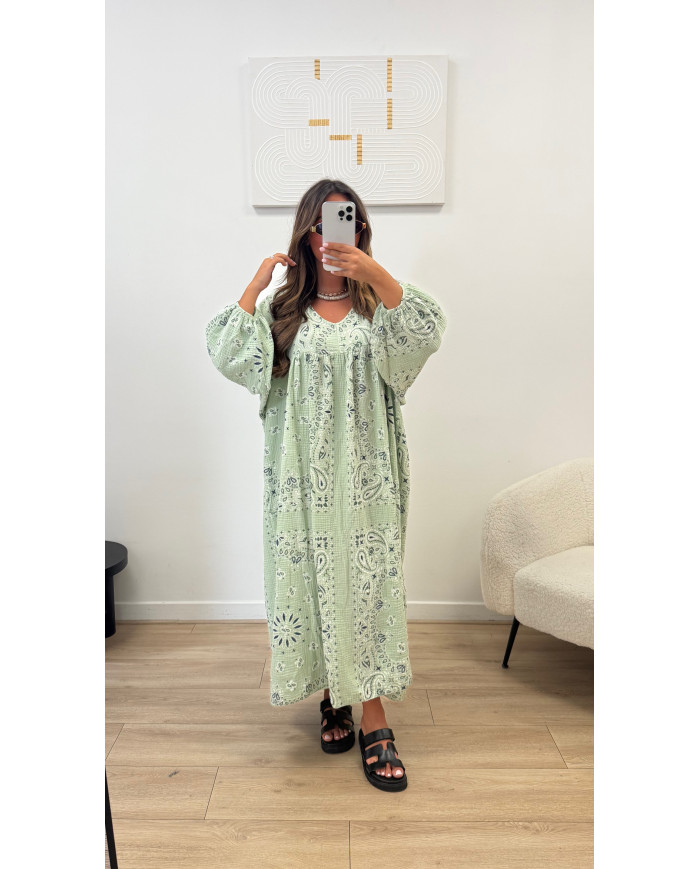 Robe gaz de coton bandana menthe