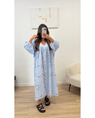 Robe gaz de coton bandana bleu ciel ( précommande )