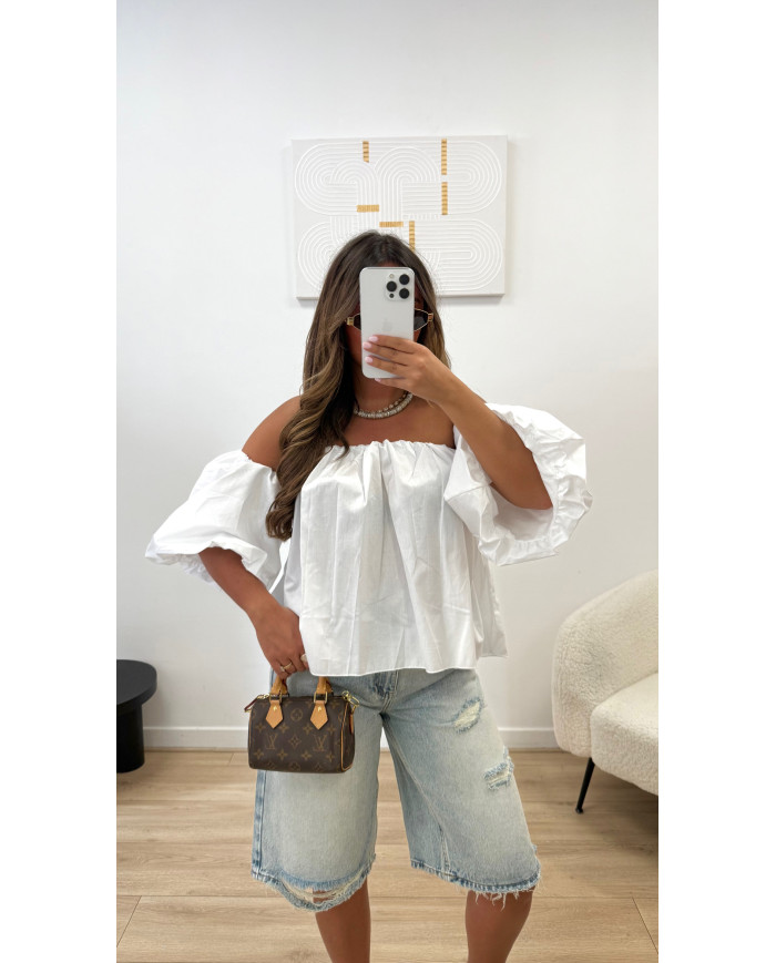 Haut bustier bouffant blanc