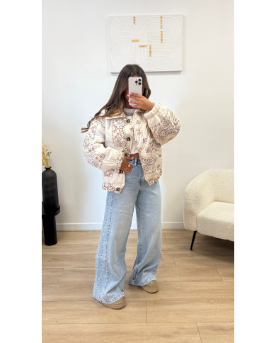 Veste doudoune bandana beige
