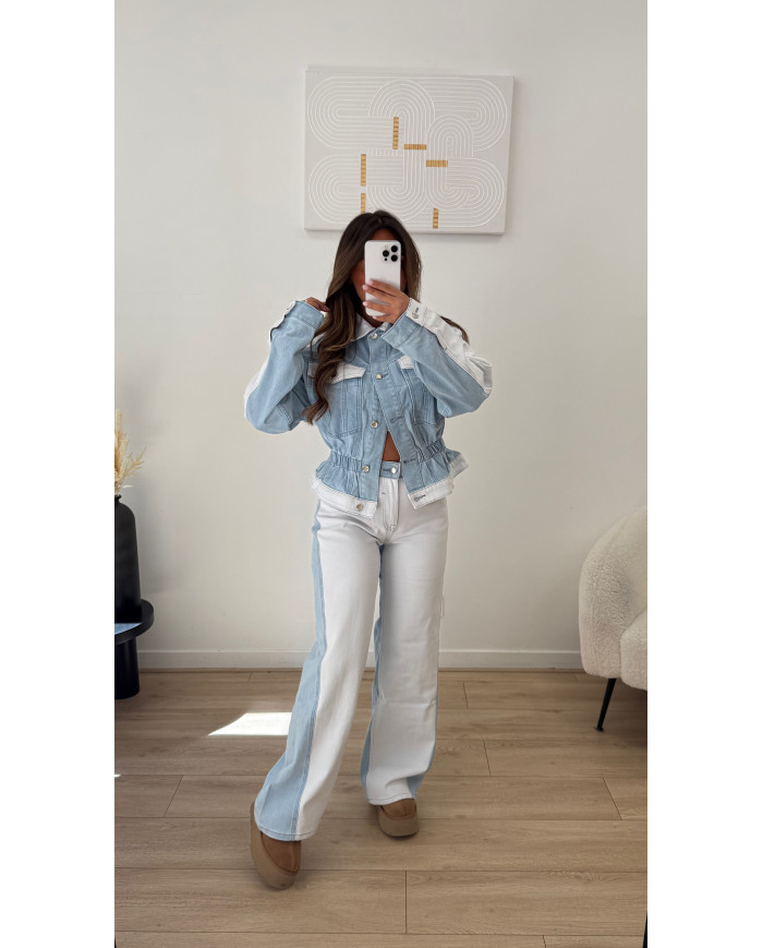 Jean évasé bicolore bleu clair