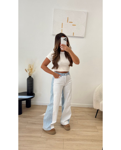 Jean évasé bicolore bleu clair