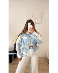 Jean évasé bicolore bleu clair