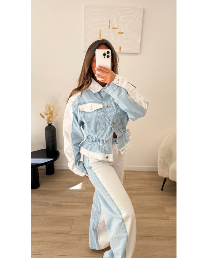 Veste bicolore bleu clair