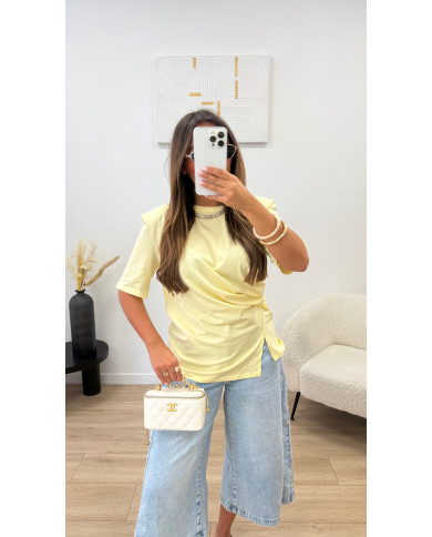T-shirt nouée épaulette Jaune