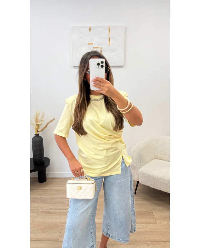 T-shirt nouée épaulette Jaune