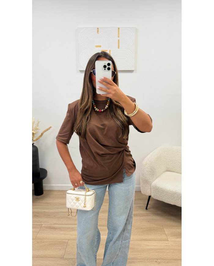 T-shirt nouée épaulette Choco