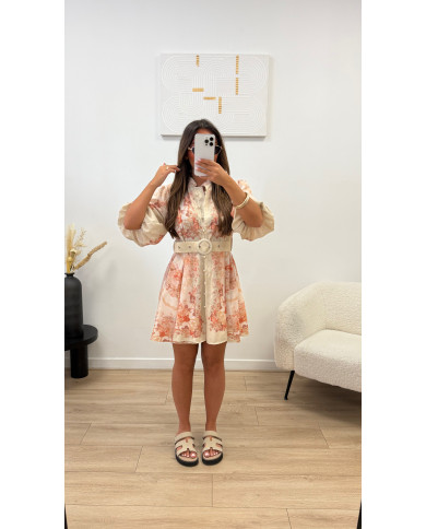 Robe courte Flowers beige
