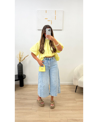 Chemise manches courte dos ouvert uni Jaune