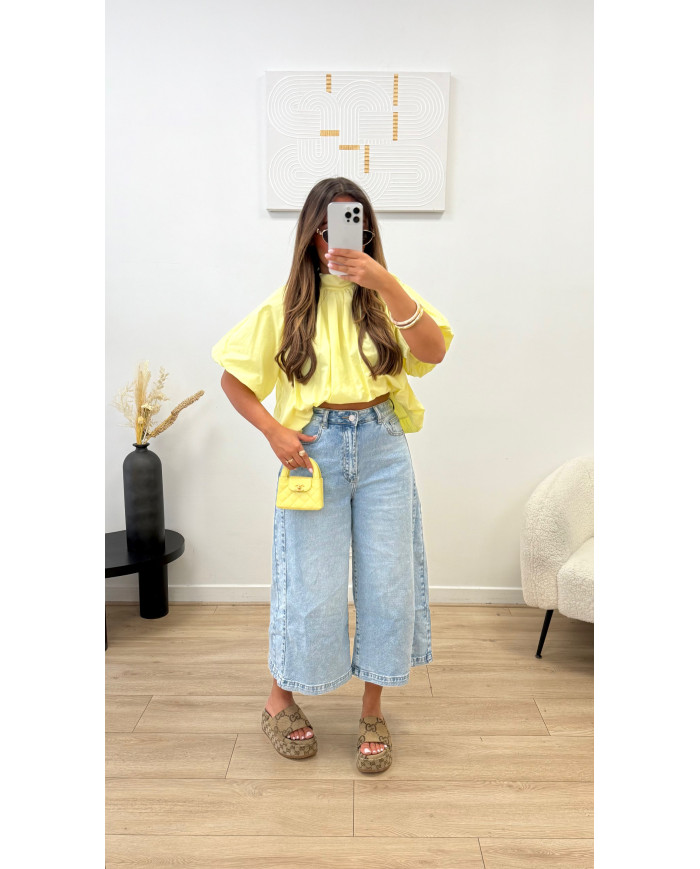 Chemise manches courte dos ouvert uni Jaune