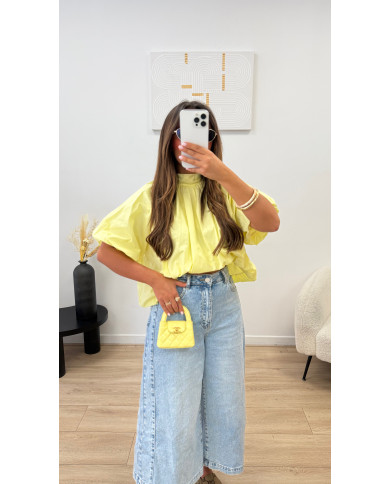 Chemise manches courte dos ouvert uni Jaune