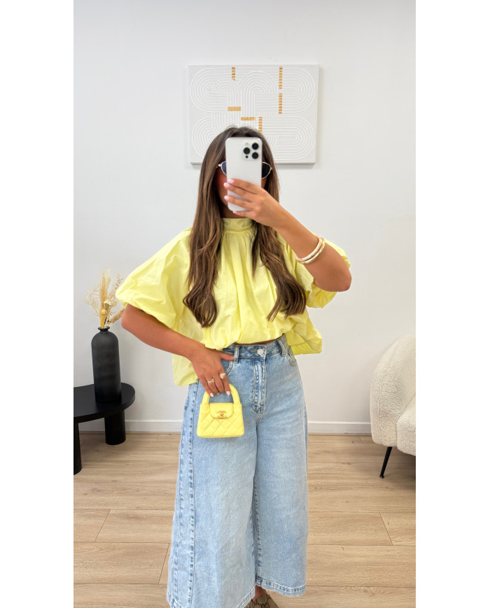 Chemise manches courte dos ouvert uni Jaune