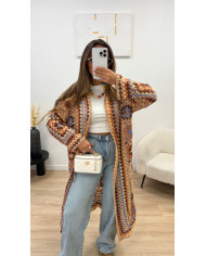 Gilet long crochet multi terracota