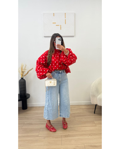Chemise à pois dos Nu rouge