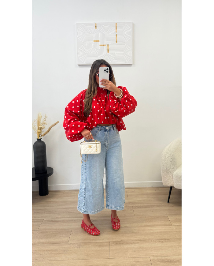 Chemise à pois dos Nu rouge