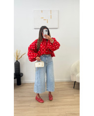 Chemise à pois dos Nu rouge
