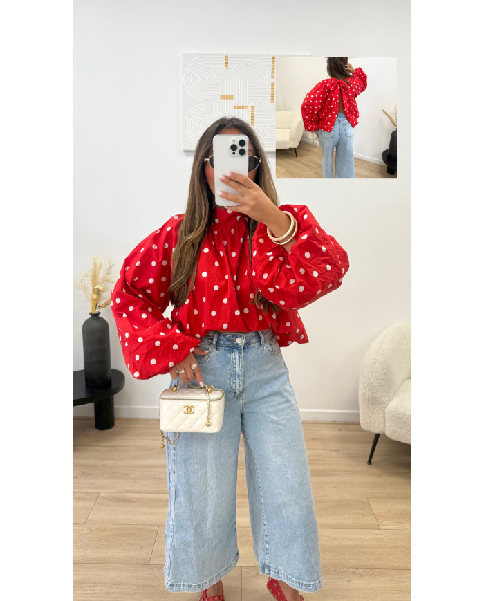 Chemise à pois dos Nu rouge